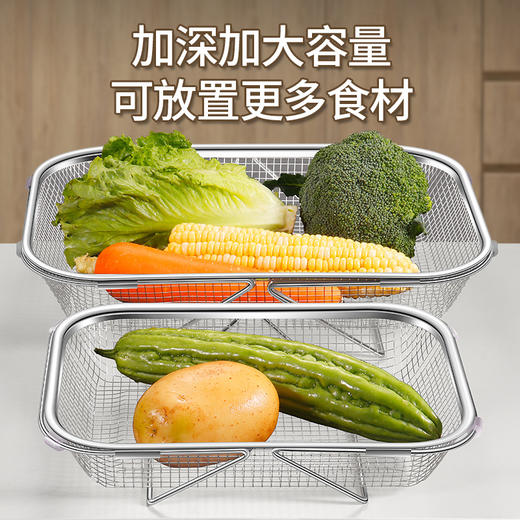 【跨境出口德国可伸缩沥水篮】304不锈钢伸缩沥水篮厨房水槽洗菜篮多用途果蔬沥水架水果置物架 商品图1