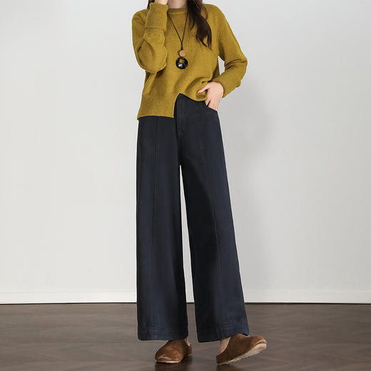 西遇复古百搭休闲裤女秋季新款高腰宽松直筒阔腿裤九分裤H0055228 商品图1