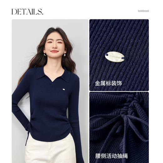 【内购】【含绵羊毛】多色可选简约通勤polo领修身弹力坑条软糯长袖针织衫-W53HL3519 商品图3