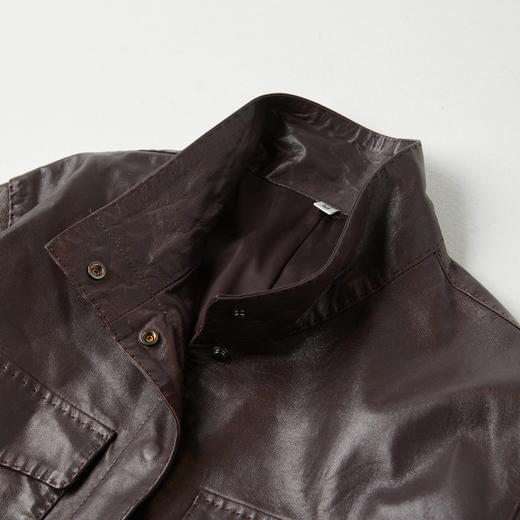 ROMI STUDIO“复古韵味”油蜡皮天然肌理感立领皮衣外套 RWCAWU5631 商品图2