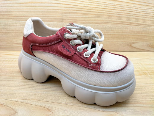 2024春季新款豪行时尚休闲真皮系带女鞋24109039厚底松糕单鞋正品 商品图0