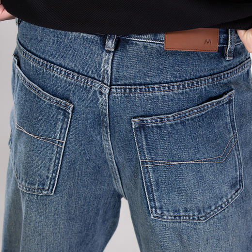 DRONKOO 2025 正常腰口袋三角缺口棕织唛中厚牛仔长裤 商品图4