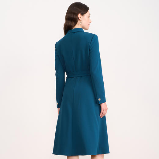 EITIE爱特爱优雅气质立领收腰显瘦通勤湖蓝连衣裙2025秋冬新款D2507905 商品图4