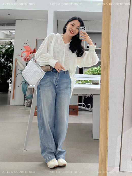 唐草云裥 小V撒花开领褶裥优雅早秋短衫 山林曦照 商品图1