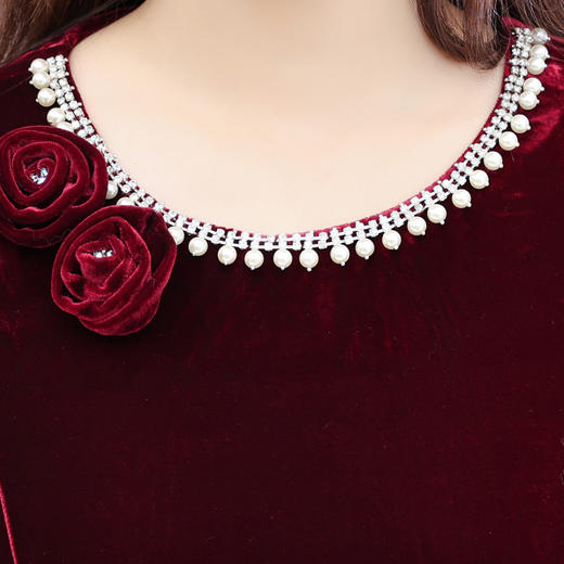 QYM 25ZB917-Y金丝绒礼服裙时尚洋气妈妈长款A字裙 商品图3