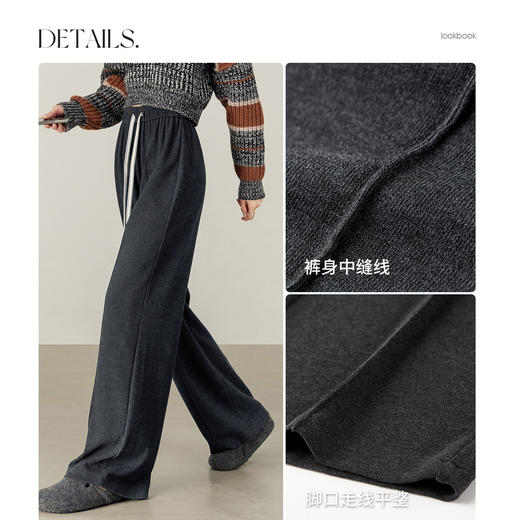 【内购】简约休闲通勤松紧腰撞色抽绳遮肉显瘦宽松阔腿长裤-153KD3971 商品图3