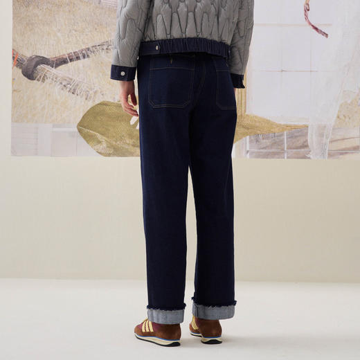 谜底直筒牛仔裤长裤2025年冬季新品百搭毛边裤脚外翻女254MJ1464 商品图2