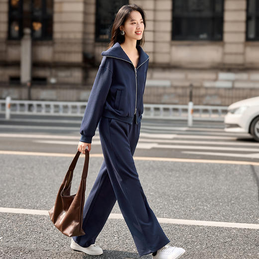 【内购】【免搭配套装】简约通勤双头拉链宽松落肩长袖卫衣松紧腰直筒长裤-153ZF2482 商品图2