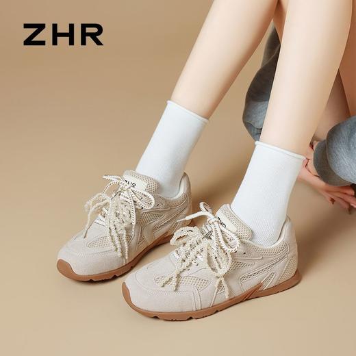 ZHR则则青春系列德训鞋秋季平底轻便阿甘鞋芭蕾珍珠双系带休闲鞋 商品图5
