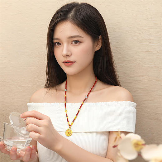 【新品首发】足金灵转八宝吊坠 黄金南红玛瑙绿松石新中式金刚杵八宝罗盘项链【按克计价黄金2】MEMORA诗普琳GP295301 商品图1