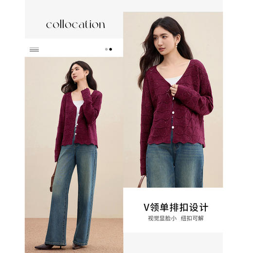 【内购】【含绵羊毛】通勤V领撞色单排扣毛织宽松落肩袖厚保暖开衫毛衣-W53EB3466 商品图2