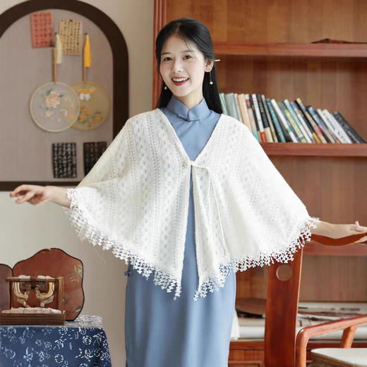 MYJ 交织流苏新中式文艺复古旗袍披肩外搭 商品图2