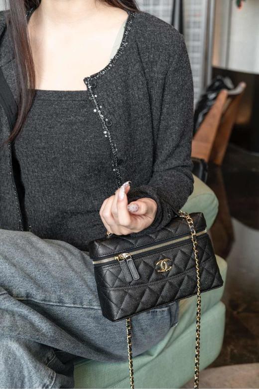 香奈儿 25C手柄盒子包 荔枝牛 米白/黑色（LZ*MM） 商品图1