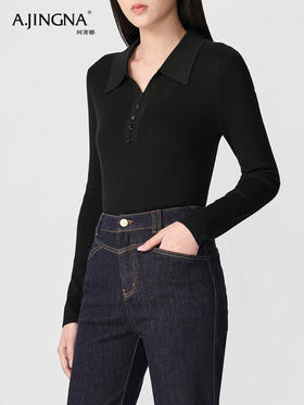 【温暖无压】阿菁娜优雅翻领柔弹修身针织衫F30Q302056