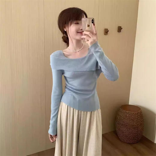 【一字肩假两件淑女上衣】秋冬新款 甜美气质韩版百搭修身显瘦针织衫 商品图8