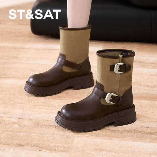 【筒高可选】星期六复古英伦风双扣带骑士长靴SSD3117C49/SSD3116C48 商品图6