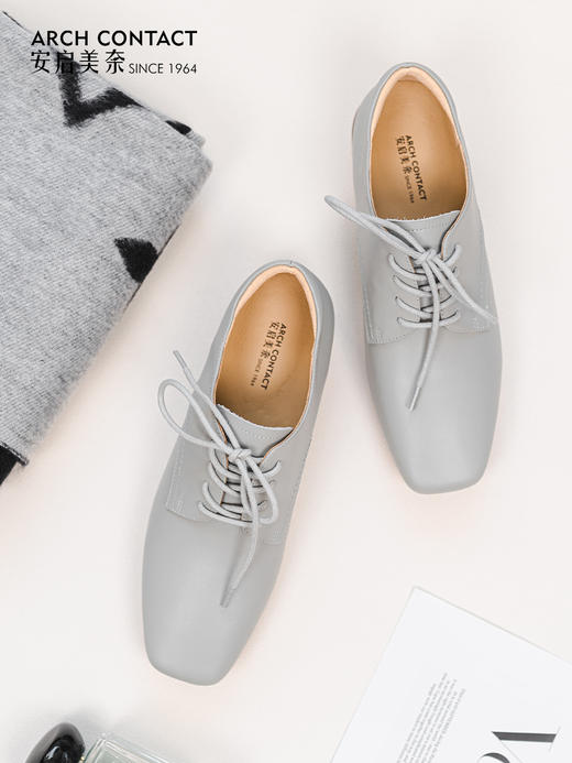 系带小羊皮鞋 | ARCHCONTACT安启美奈 复古学院风方圆头女鞋52841 商品图1