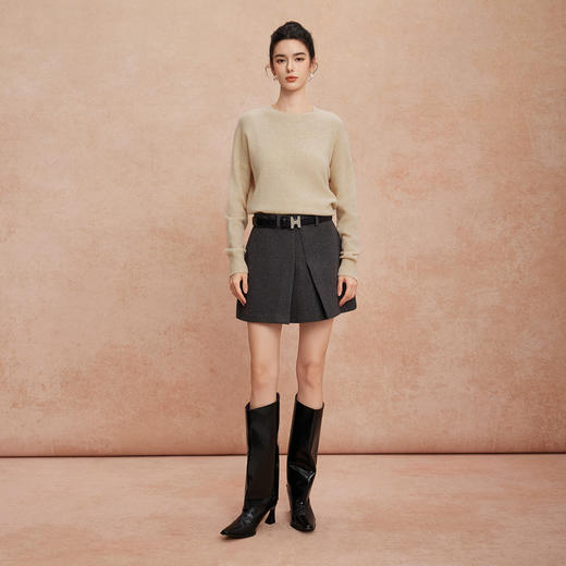 QG639斯尔丽圆领落肩纯色羊毛衫针织衫 商品图8