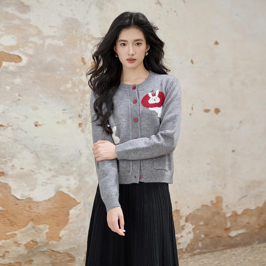 奢姿大码女装2025秋季可爱卡通图案针织衫胖妹妹甜美减龄长袖开衫9553394221 商品图2