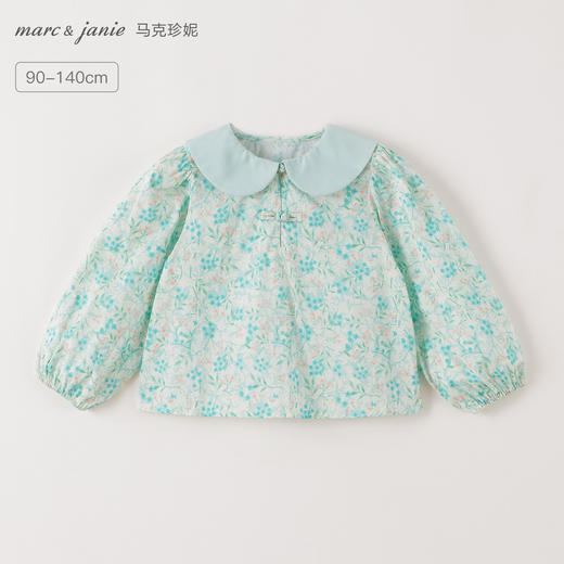 马克珍妮女童娃娃领盘扣纯棉碎花衬衫2025年秋冬新款551918 商品图0