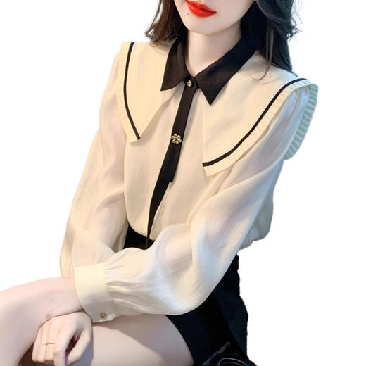 娃娃领长袖衬衫女春秋2025新款设计感小众打底衫高端气质雪纺上衣 商品图4