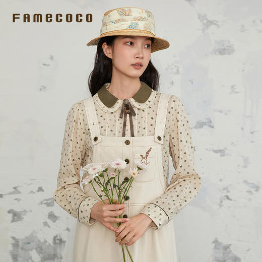 Famecoco原创衬衫棉质碎花印花开身衬衣娃娃领FAB6BH018 商品图1