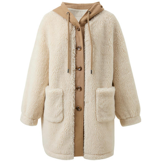 三彩2025冬季新款环保皮草连帽毛毛外套中长宽松仿皮草M 商品图4