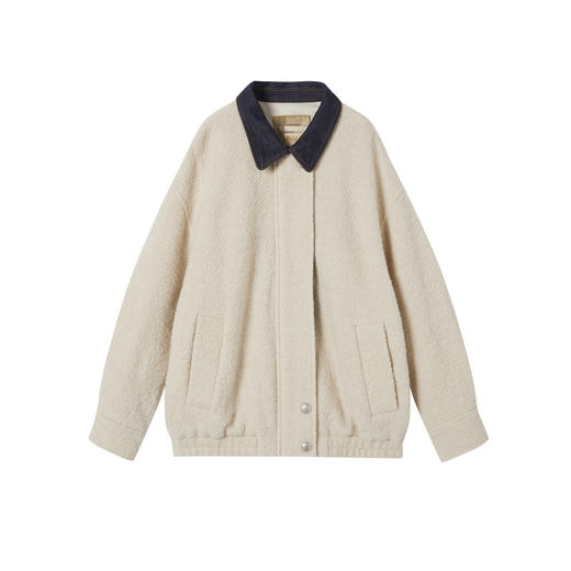 谜底羊毛呢大衣长袖2025冬季新品羊毛拼接牛仔领时尚女254MD1475 商品图4