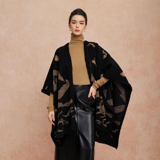 QG634斯尔丽25新款含羊毛秋冬高级感百搭披肩斗篷复古大气提花围巾 商品图0