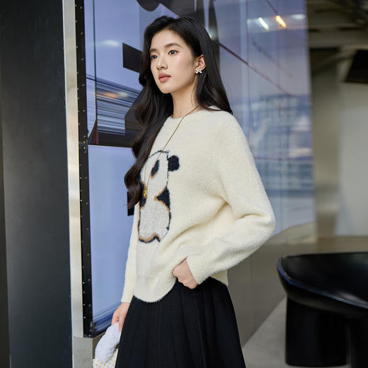 奢姿大码女装2025秋季减龄卡通图案圆领毛衣胖妹妹时尚针织上衣9553691006 商品图2