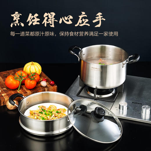 贝伦斯304不锈钢汤锅复底加厚家用双层蒸锅 22cm欧式汤蒸锅 商品图1