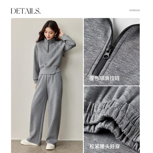 【内购】【免搭配套装】简约休闲通勤拼接蕾丝拉链卫衣&松紧腰直筒长裤-153ZH2791 商品图3