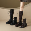 【预售7天】秋冬软皮圆头系带粗跟马丁靴弹力高跟短靴长筒靴XH&M9357D 商品缩略图0
