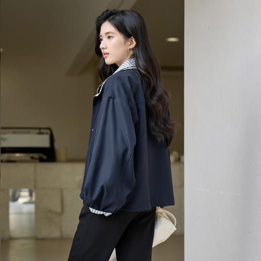 奢姿大码女装2025秋季时尚格纹拼接外套胖妹妹气质休闲层次感上衣9953335203 商品图3