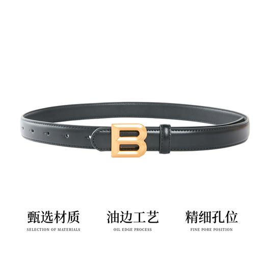 三彩2025新款窄版皮腰带个性金色B字母扣皮带二层牛皮时尚女百搭 商品图3