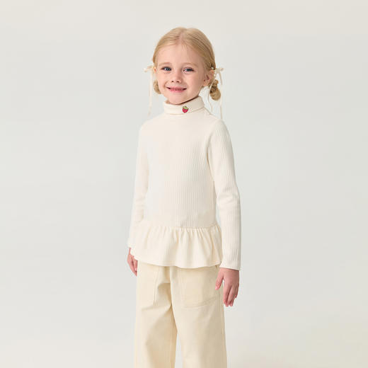 【科技发热】马克珍妮女童花边拼接高领打底衫2025秋冬新款551213 商品图1