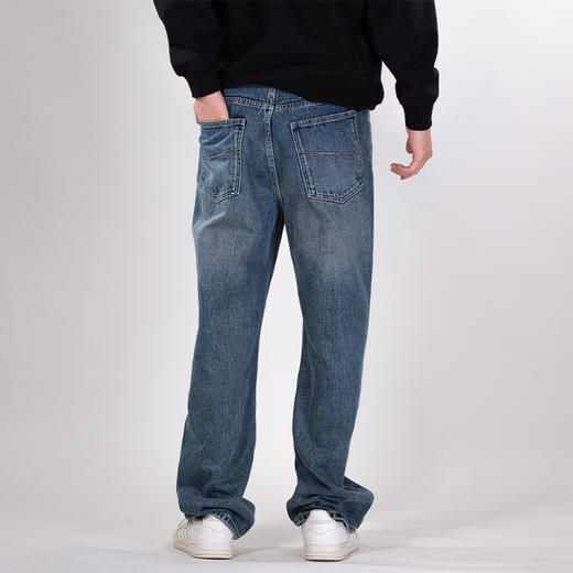 DRONKOO 2025 正常腰口袋三角缺口棕织唛中厚牛仔长裤 商品图3