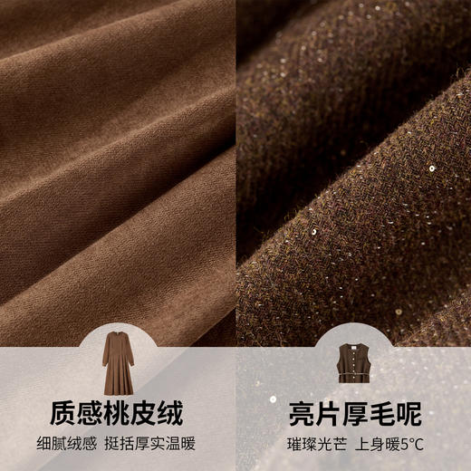 【内购】【免搭配套装】雅丹木耳边立领桃皮绒连衣裙&腰带亮片毛呢厚马夹-W53ZB3659 商品图4