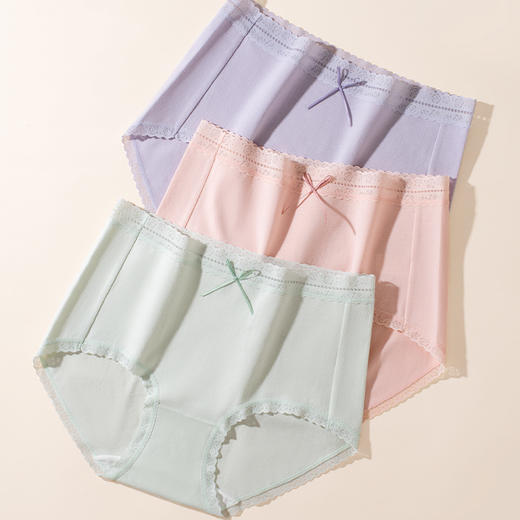 女士长绒棉蕾丝中高腰车缝三角内裤2946 商品图5