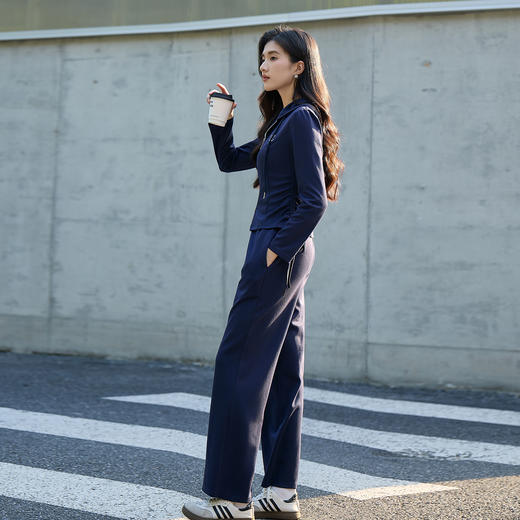 奢姿大码女装2025秋季胖妹妹时尚连帽拉链上衣气质阔腿裤两件套装9953994211AB 商品图1