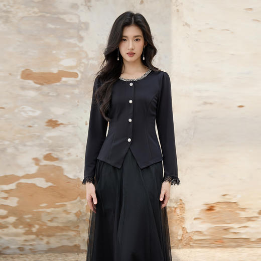 奢姿大码女装2025秋季胖妹妹时尚圆领上衣气质网纱半裙两件套套装9953953603AB 商品图4