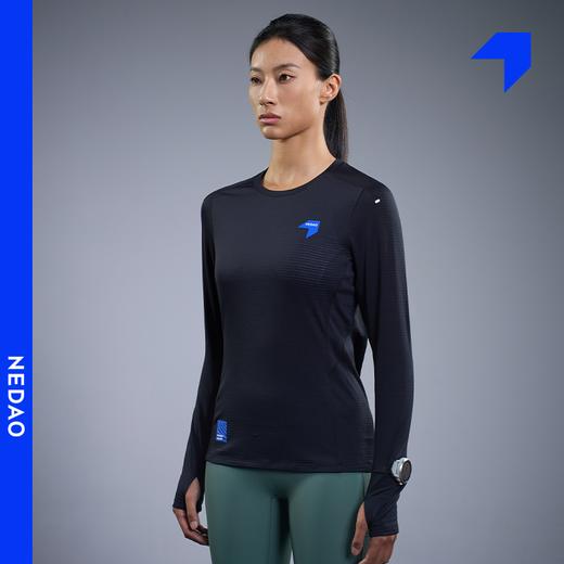 内道新品动能粒圆领长袖女士吸湿速干马拉松越野跑步长袖上衣t恤 商品图3