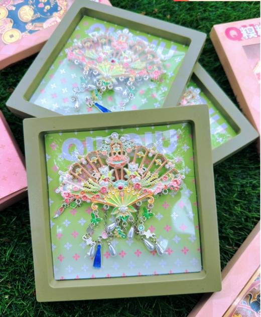 糗糗庄园古风扇形流沙流苏金属冰箱贴 商品图3