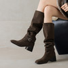 【预售7天】褶皱堆堆时装靴女粗跟显瘦百搭软皮长靴西部靴高筒骑士靴KYD&KK12780 商品缩略图1