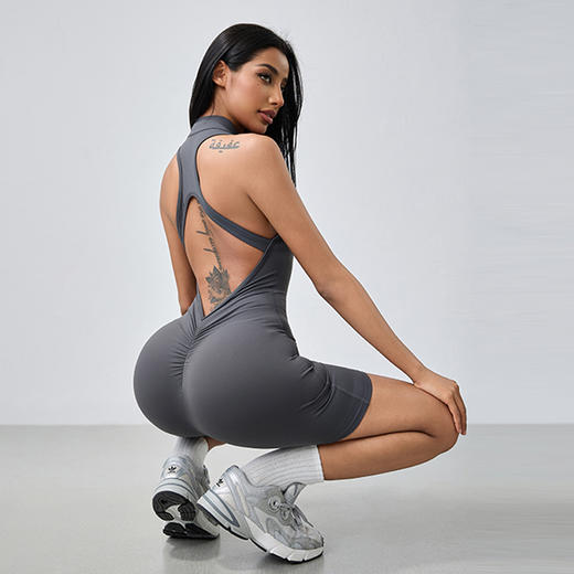 跃牌【轻匀系列】春季高强度运动美背瑜伽连体服拉链裸感紧身连体健身服女DX3112 商品图4