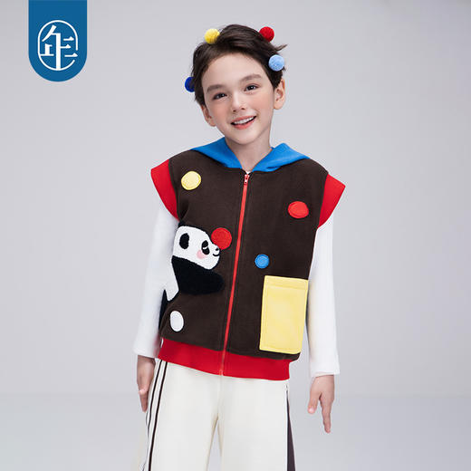 年衣童装儿童马甲25秋冬新款男女童摇粒绒连帽卡通盼达啵啵马甲 商品图1