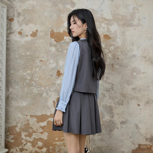 奢姿大码女装2025秋季时尚撞色百褶裙套装胖妹妹气质减龄两件套9953994216 商品图3