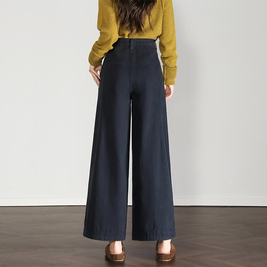 西遇复古百搭休闲裤女秋季新款高腰宽松直筒阔腿裤九分裤H0055228 商品图4