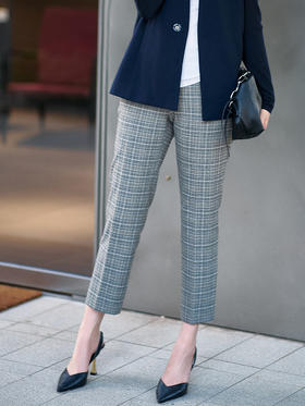 23区日系秋季通勤宽松混纺丝绒松紧腰直筒长裤休闲阔腿裤商场同款