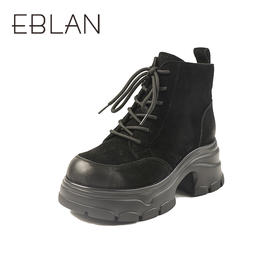 伊伴冬季牛绒百搭高跟马丁靴B25609702